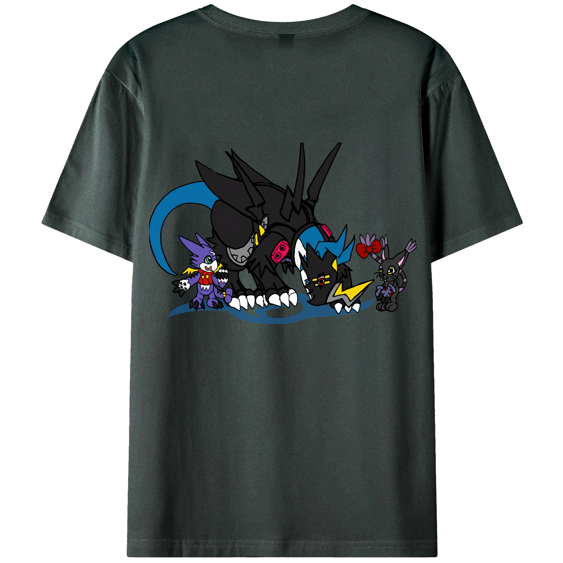 （画像用） Digimon デジタルモンスター/デジモン 綿100％ メンズ半袖Tシャツ（バックプリント） 通気性